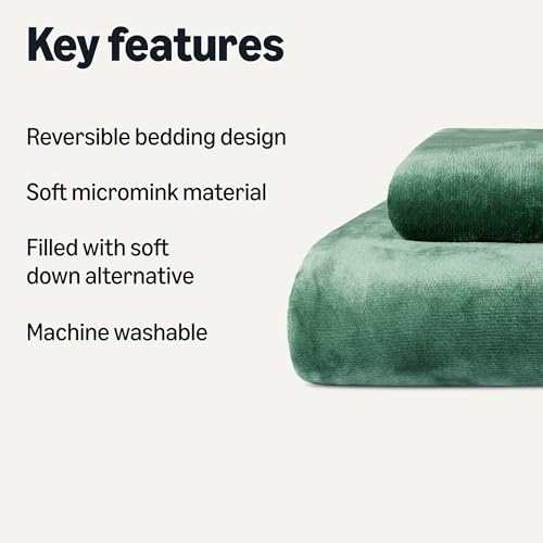 Amazon Basics Reversible Sherpa Comforter Set with Pillow Sham, Twin/Twin XL, Green view 2