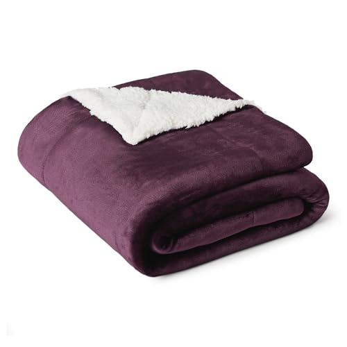 Amazon Basics Reversible Sherpa Throw Blanket, Velvety Flannel, Ultra Soft, Plum, 50"x60"