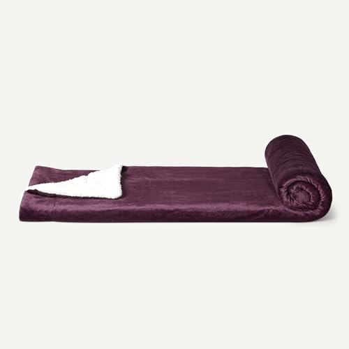 Amazon Basics Reversible Sherpa Throw Blanket, Velvety Flannel, Ultra Soft, Plum, 50"x60" view 3