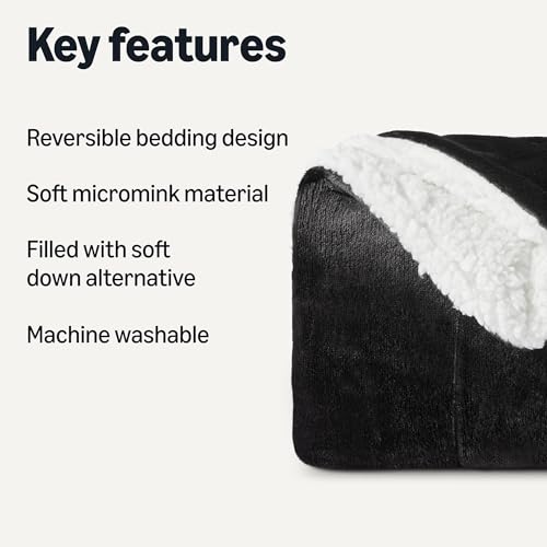 Amazon Basics Reversible Sherpa Throw Blanket, Warm, 50"x60", Black view 2