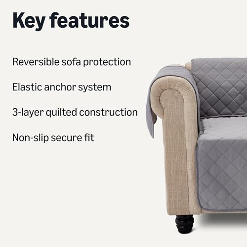 Amazon Basics Reversible Sofa Slipcover, One Seat, Small, Gray/Light Gray view 2