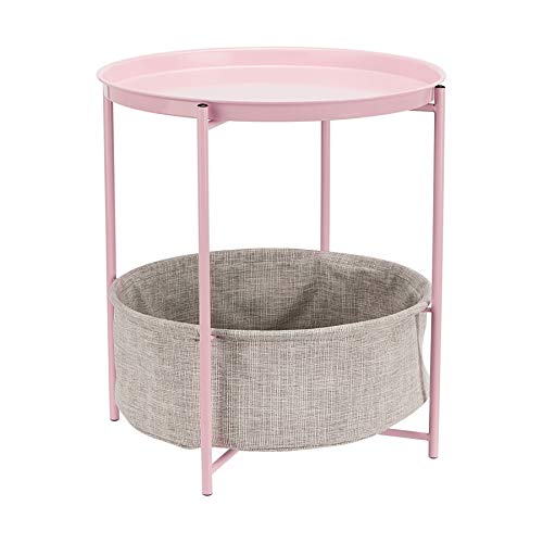 Amazon Basics Round End Table with Storage Bin, Easy Assembly, Bedroom Accent Table, 17.7"D x 17.7"W x 18.9"H, Dusty Pink