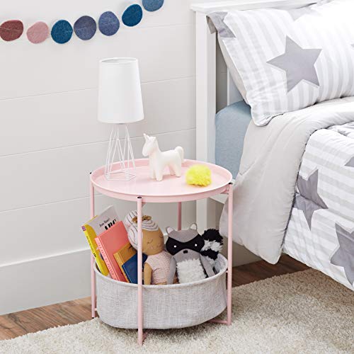Amazon Basics Round End Table with Storage Bin, Easy Assembly, Bedroom Accent Table, 17.7"D x 17.7"W x 18.9"H, Dusty Pink view 2