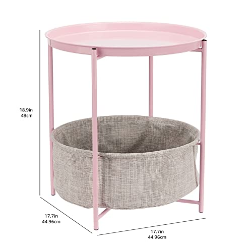 Amazon Basics Round End Table with Storage Bin, Easy Assembly, Bedroom Accent Table, 17.7"D x 17.7"W x 18.9"H, Dusty Pink view 3