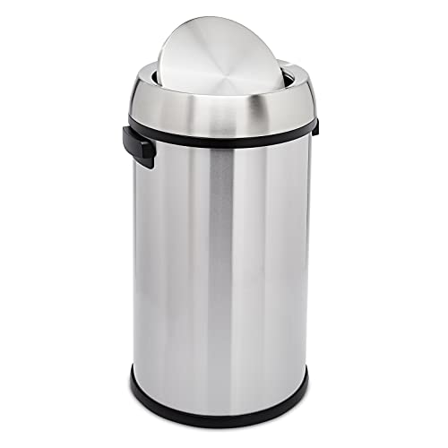 Amazon Basics Round Stainless Steel Trash Can with Swing lid - 65 litre/ 17.2 Gallon, Silver, Black