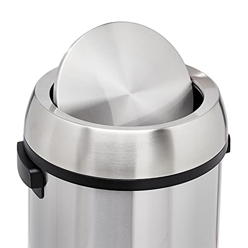 Amazon Basics Round Stainless Steel Trash Can with Swing lid - 65 litre/ 17.2 Gallon, Silver, Black