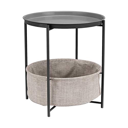 Amazon Basics Round Storage End Table, Nightstand for Bedroom or Living Room, Easy Assembly, with Cloth Basket, Charcoal/Heather Gray, 17.7 x 17.7 x 18.9 in