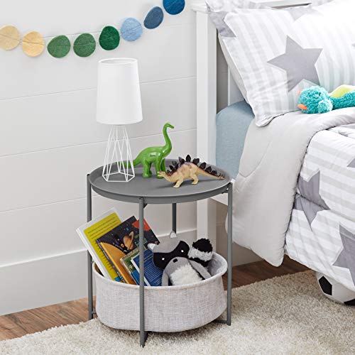 Amazon Basics Round Storage End Table, Nightstand for Bedroom or Living Room, Easy Assembly, with Cloth Basket, Charcoal/Heather Gray, 17.7 x 17.7 x 18.9 in view 2