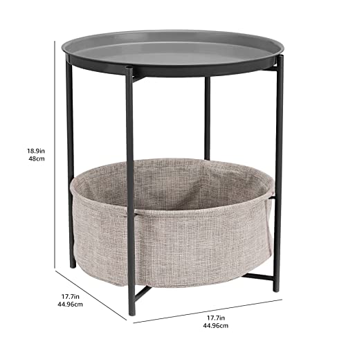 Amazon Basics Round Storage End Table, Nightstand for Bedroom or Living Room, Easy Assembly, with Cloth Basket, Charcoal/Heather Gray, 17.7 x 17.7 x 18.9 in view 3