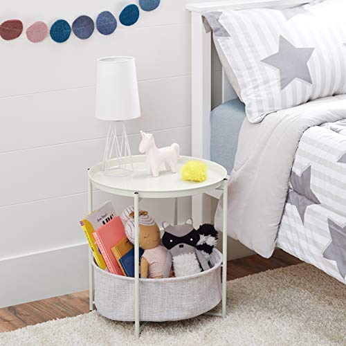 Amazon Basics Round Storage End Table, Nightstand with Cloth Basket, Bedside Table, White/Heather Gray, 17.7" L x 17.7" W x 18.9" H view 2