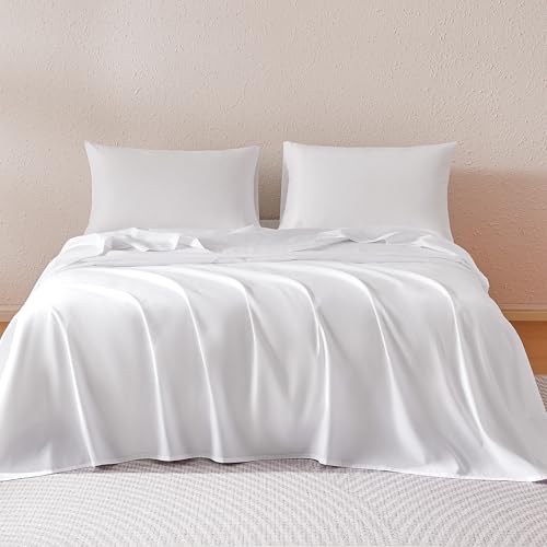 Amazon Basics Sheet Set Cationic 4-Piece Bedding Set, Wrinkle Free and Easy Fit, Easy Care Bedding with 1 Deep Pocket Fitted Sheet, 1 Flat Sheet, and 2 Pillowcases, Queen, White view 2