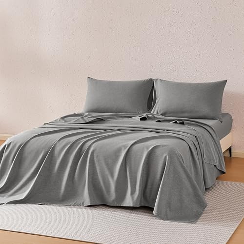 Amazon Basics Sheet Set Cationic 4-Piece Bedding Set, Wrinkle Free and Easy Fit, Easy Care Bedding with 1 Deep Pocket Fitted Sheet, 1 Flat Sheet, and 2 Pillowcases, Queen, Gray