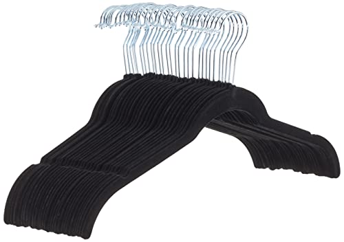 Amazon Basics Slim, Velvet, Non-Slip Shirt Clothes Hangers, Pack of 30, Black