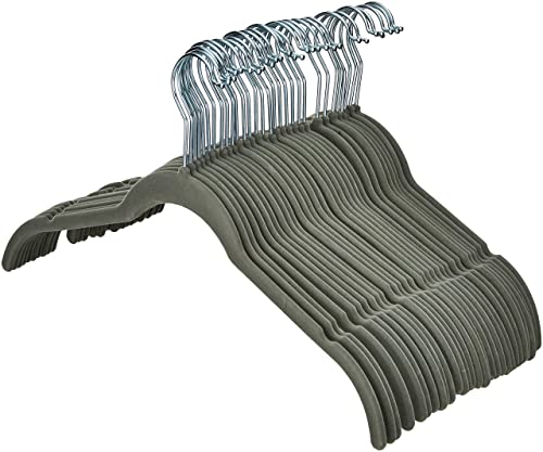 Amazon Basics Slim, Velvet, Non-Slip Shirt Clothes Hangers, Gray/Silver - Pack of 30