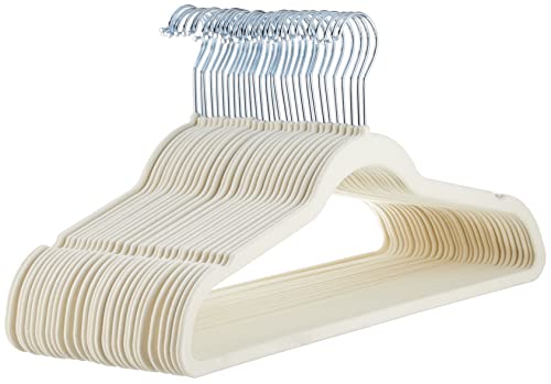 Amazon Basics Slim, Velvet, Non-Slip Suit Clothes Hangers, Ivory/Beige- Pack of 30