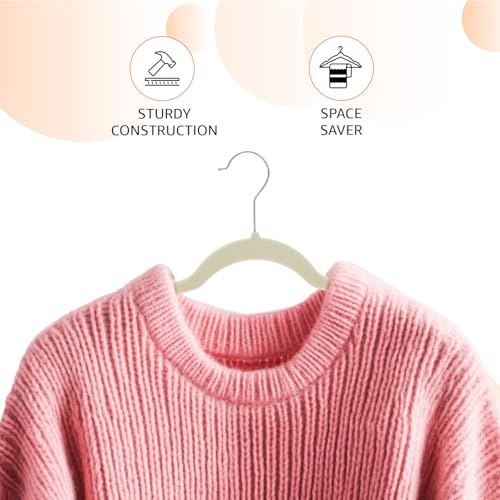 Amazon Basics Slim, Velvet, Non-Slip Suit Clothes Hangers, Ivory/Beige- Pack of 30