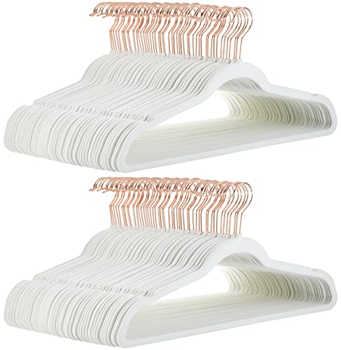Amazon Basics Slim, Velvet, Non-Slip Suit Clothes Hangers, Ivory/Rose Gold - Pack of 100