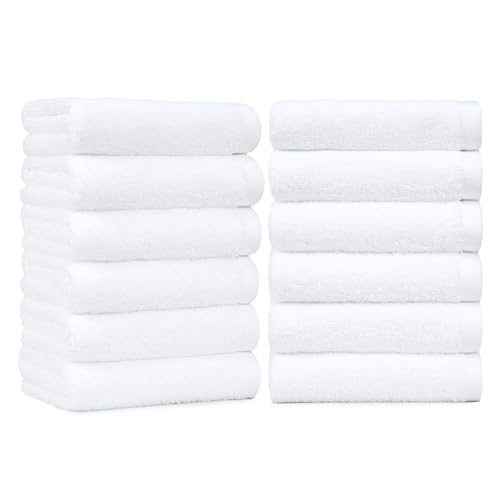 Amazon Basics Soft and Thick Cotton Hand Towels, 16 x 26 in, White, 12-Pack
