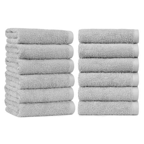 Amazon Basics Soft and Thick Cotton Hand Towels, 16" x 26", Gray, 12-Pack