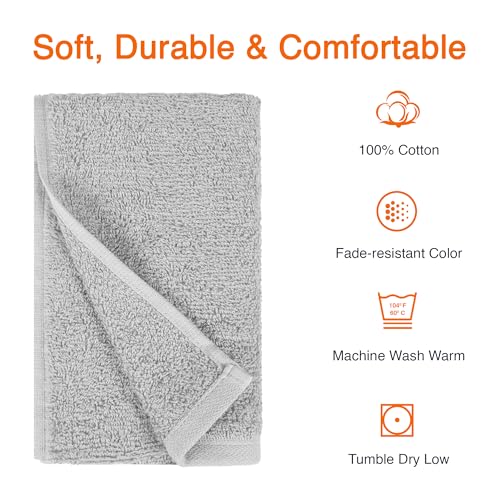 Amazon Basics Soft and Thick Cotton Hand Towels, 16" x 26", Gray, 12-Pack