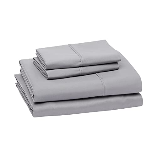 Amazon Basics Soft, Breathable, Wrinkle-free Microfiber 4 Piece Bed Sheet Set, 14-inch Deep Pockets, King, Dark Gray, Solid