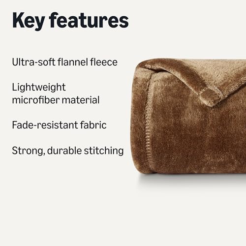 Amazon Basics Soft Fleece Throw Blanket, Lightweight Cozy Blanket for Couch & Sofa, 50 x 60 Inches, Brown