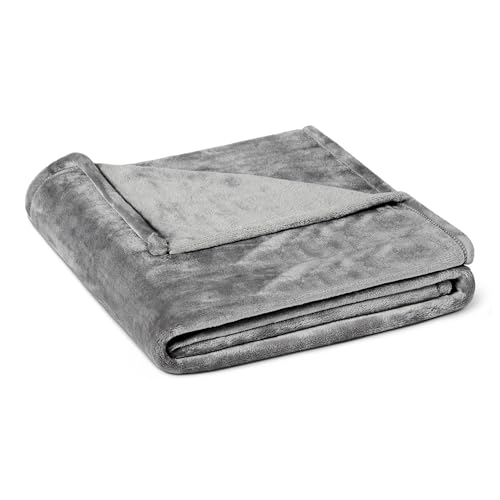 Amazon Basics Soft Fleece Throw Blanket, Ultra-Soft Flannel Fleece Microfiber, Lightweight Warm Cozy for Couch Sofa Bedroom, Fade-Resistant, 50 x 60 Inches, Gray