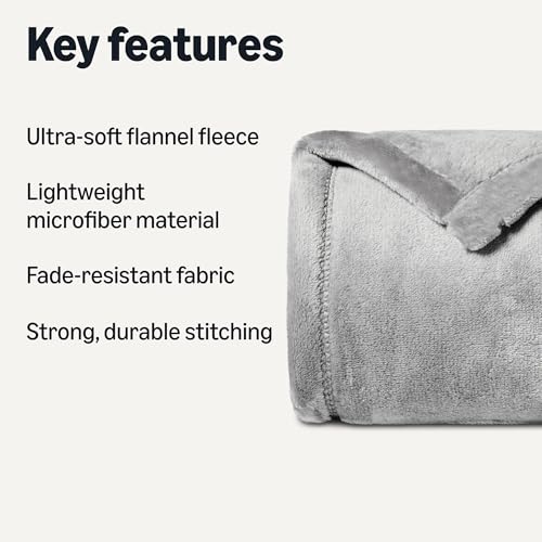 Amazon Basics Soft Fleece Throw Blanket, Ultra-Soft Flannel Fleece Microfiber, Lightweight Warm Cozy for Couch Sofa Bedroom, Fade-Resistant, 50 x 60 Inches, Gray view 2