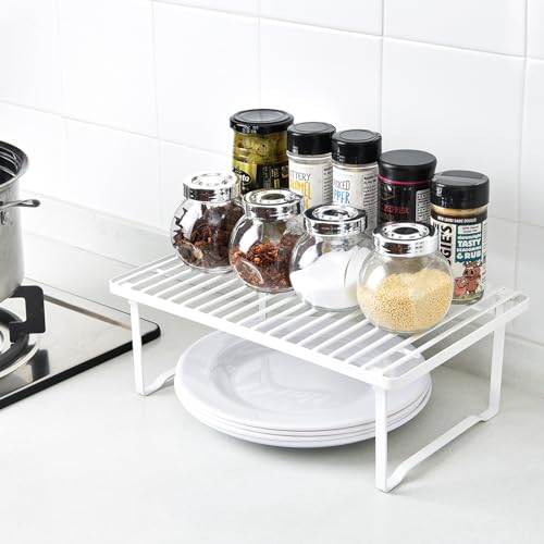 Amazon Basics Space-Saving Stackable Metal Kitchen Cabinet Organizer Shelves for Dishes, Pantry Organization, 12.5" L x 8" D x 4.5" H, Set of 2, White view 2