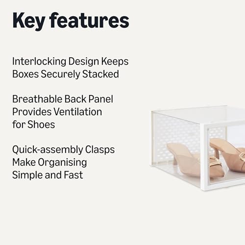 Amazon Basics Stackable and Foldable Clear Shoe Storage Organizer Box, Medium, Pack of 12