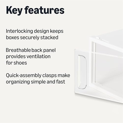 Amazon Basics Stackable and Foldable Clear Shoe Storage Organizer Box, Small, Pack of 12