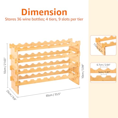 Amazon Basics Stackable Natural Bamboo Wine Rack, 36 Bottle Capacity