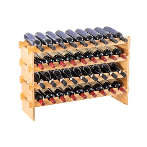 Amazon Basics Stackable Natural Bamboo Wine Rack, 36 Bottle Capacity
