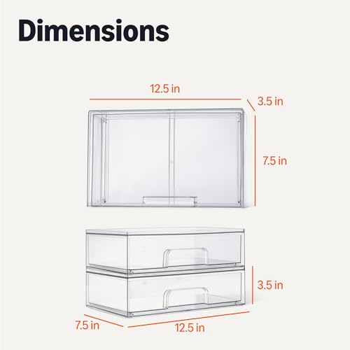 Amazon Basics Stackable Plastic Storage Makeup Organizer Drawers, Clear, 12.1" x 7.6" x 3.5", 2 Pack view 2