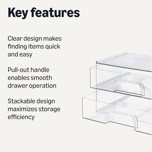 Amazon Basics Stackable Plastic Storage Makeup Organizer Drawers, Clear, 12.1" x 7.6" x 3.5", 2 Pack view 3
