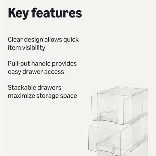 Amazon Basics Stackable Plastic Storage Makeup Organizer Drawers, Clear, 7.5" x 6" x 4.5", 4 Pack view 3