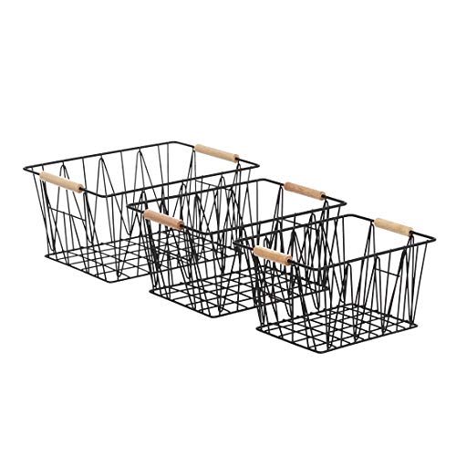 Amazon Basics Stackable Rectangular Wire Storage Baskets for Closet Organization, Set of 3, Multipurpose Home Organizer, Black
