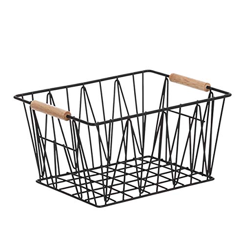Amazon Basics Stackable Rectangular Wire Storage Baskets for Closet Organization, Set of 3, Multipurpose Home Organizer, Black view 2