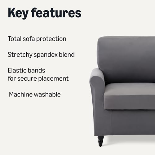 Amazon Basics Stretch Spandex Sofa Slipcover with Elastic Bottom, one seat Sofa, Small, Dark Gray view 2