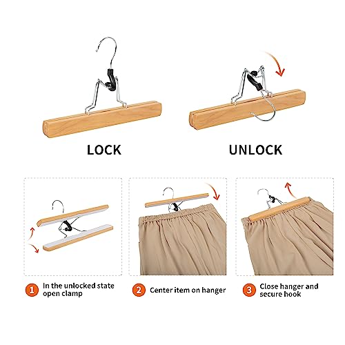Amazon Basics Sturdy Wooden Pants Hangers for Closet Organization, Natural, 10-Pack view 2