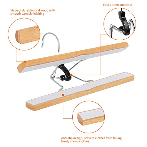 Amazon Basics Sturdy Wooden Pants Hangers for Closet Organization, Natural, 10-Pack view 3