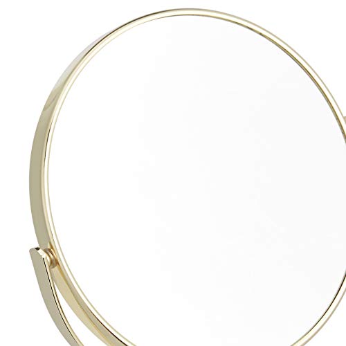 Amazon Basics Tabletop Magnifying Vanity Round Mirror with Clear Reflection, 1X/5X Magnification, Iron Frame, 7.2" x 4.92", Gold view 2