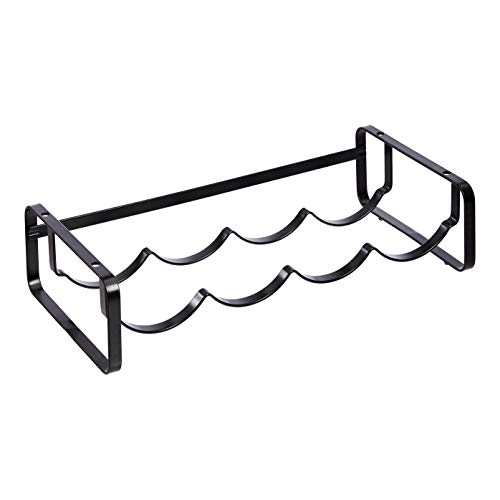 Amazon Basics Tabletop Stackable 4-Bottle Metal Wine Rack, 3.74"D x 15.75"W x 7.87"H, Black