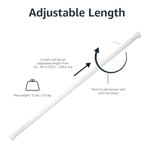 Amazon Basics Tension Curtain Rod, Adjustable 54-90" Width - White, Classic Finial