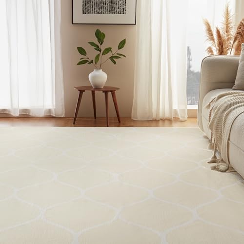 Amazon Basics Thin Indoor Area Rug, Geometric Printed Washable Home Decor Carpet for Living Room Bedroom, 6' W × 9' L, Beige Geometric view 2