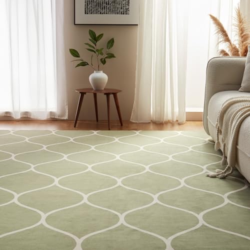Amazon Basics Thin Indoor Area Rug, Geometric Printed Washable Home Decor Carpet for Living Room Bedroom, 5' W × 7' L, Green Geometric view 2