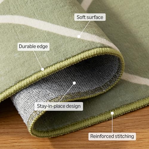 Amazon Basics Thin Indoor Area Rug, Geometric Printed Washable Home Decor Carpet for Living Room Bedroom, 5' W × 7' L, Green Geometric view 3