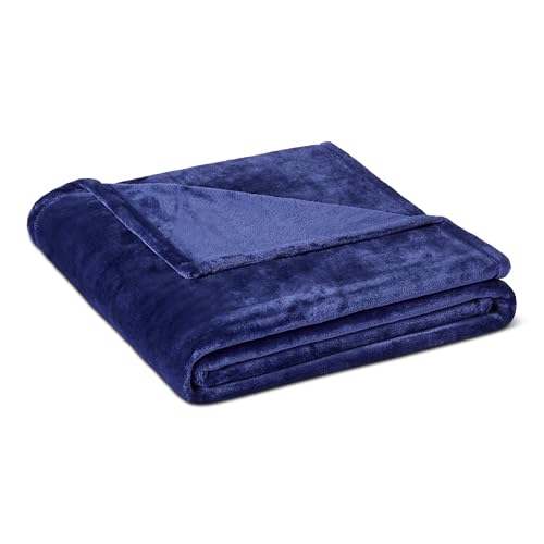 Amazon Basics Throw Blanket, Ultra-Soft Flannel Fleece Microfiber, Lightweight Cozy for Couch Sofa Bedroom, Fade-Resistant, 50 x 60 Inches, Navy