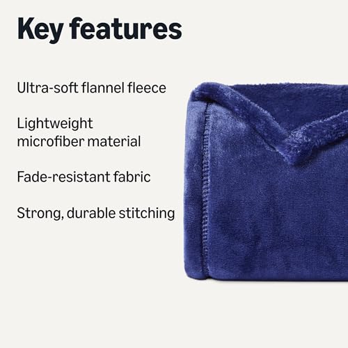 Amazon Basics Throw Blanket, Ultra-Soft Flannel Fleece Microfiber, Lightweight Cozy for Couch Sofa Bedroom, Fade-Resistant, 50 x 60 Inches, Navy view 2