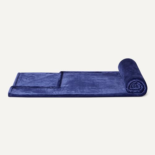 Amazon Basics Throw Blanket, Ultra-Soft Flannel Fleece Microfiber, Lightweight Cozy for Couch Sofa Bedroom, Fade-Resistant, 50 x 60 Inches, Navy view 3